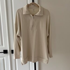 Lou and Grey Quarter-Zip Pullover Tunic Sweatshirt in Cream